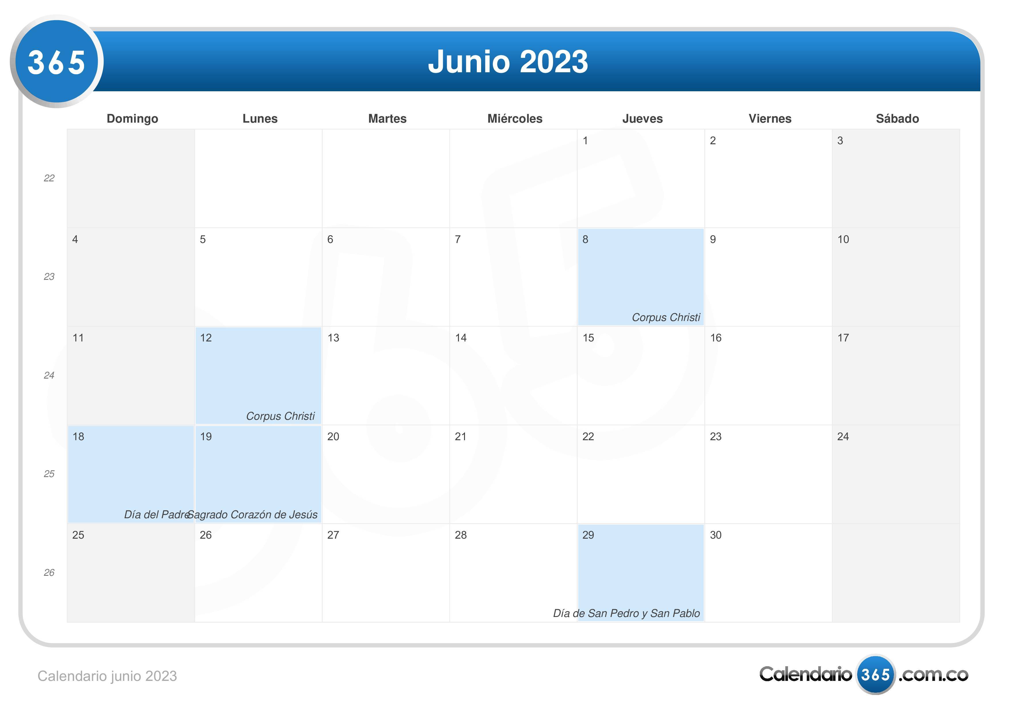 Almanaque De Junio 2023 Calendario junio 2023