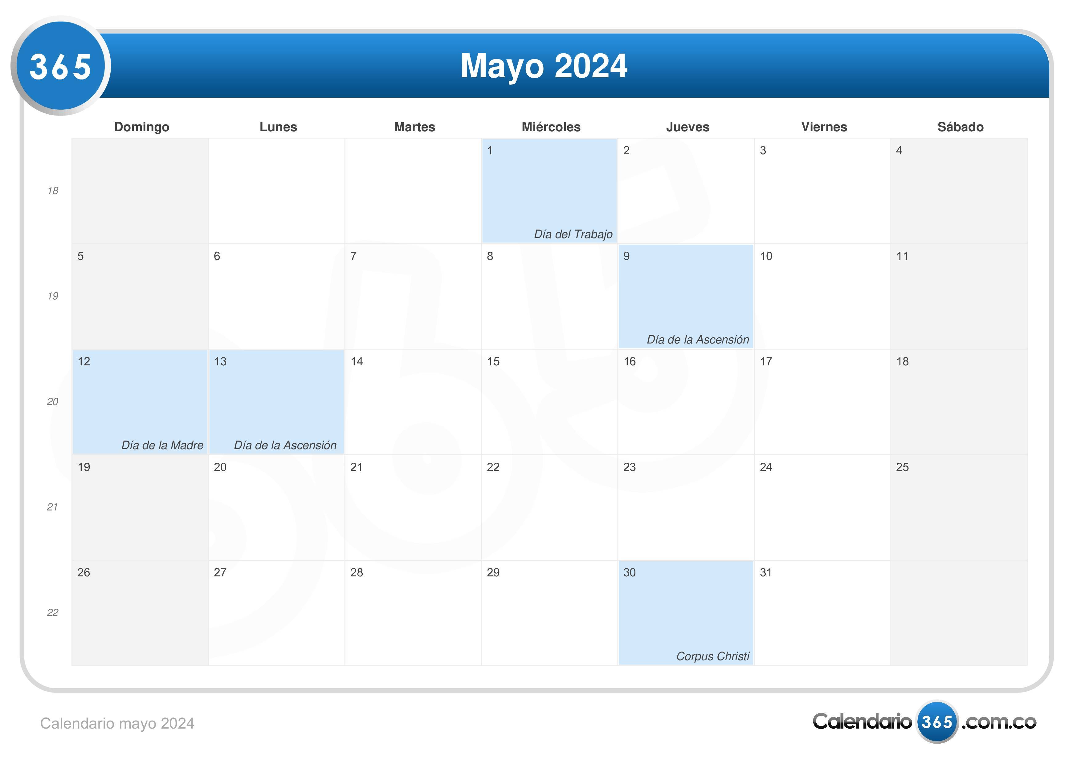 Calendario mayo 2024